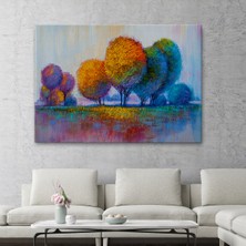 Artwaystore Renkli Ağaçlar Yağlıboya Görünüm Dekoratif Kanvas Duvar TABLOSU-3608