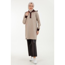 Armine Trend Ekose Desenli Yakası Fermuarlı Ribanalı Kışlık Tunik-Orjinal 23KT405