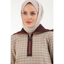 Armine Trend Ekose Desenli Yakası Fermuarlı Ribanalı Kışlık Tunik-Orjinal 23KT405