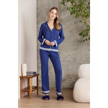 Pierre Cardin 2200 Kadın Uzun Kollu Gömlek Pijama Takımı-Lacivert