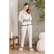 Pierre Cardin 2200 Kadın Uzun Kollu Gömlek Pijama Takımı-Ekru