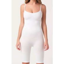 Sistina Beyaz Kadın Paçalı Boy Dikişsiz Korse - 750 - Beden L