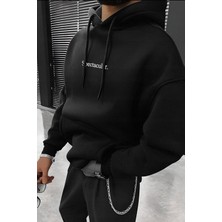 Millionaire Erkek Siyah Spectacular Baskılı 3 Iplik Şardonlu Kapüşonlu Kanguru Cepli Oversize Salaş Hoodie Sweatshirt