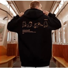 Amor Man Büyük Beden Özel Tasarım Kapüşonlu Cutecat Sırt Baskılı 3 Iplik %100 Pamuk Erkek Sweatshırt