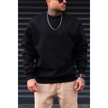 Millionaire Erkek Düz Siyah Basic Baskısız Sıfır Bisiklet Yaka Oversize Salaş Sweatshirt Sweat