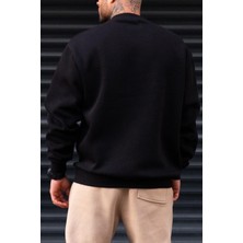 Millionaire Erkek Düz Siyah Basic Baskısız Sıfır Bisiklet Yaka Oversize Salaş Sweatshirt Sweat