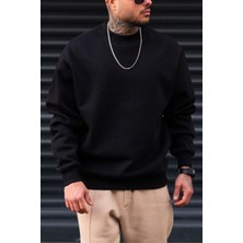 Millionaire Erkek Düz Siyah Basic Baskısız Sıfır Bisiklet Yaka Oversize Salaş Sweatshirt Sweat