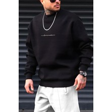Millionaire Erkek Siyah Dreamer Baskılı 0 Sıfır Yaka Oversize Salaş Bol Kesim Polar Sweatshirt