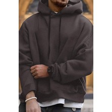Millionaire Erkek Füme Düz Kapüşonlu Oversize 3 Iplik Şardonlu Salaş Bol Kesim Hoodie Sweatshirt