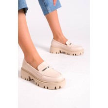 Ayakkabı Havuzu Bej Kalın Taban Loafer Makosen Ayakkabı