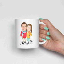 Hediye Moda Kayak Yapan Çiftlerimize Özel Karikatürlü Kupa Bardak