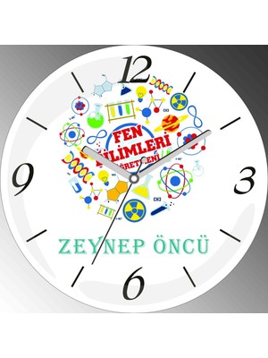 Art Hediye Kişiye Özel Fen Bilimleri Çap 30CM  Bombeli Gerçek Cam Duvar Saati