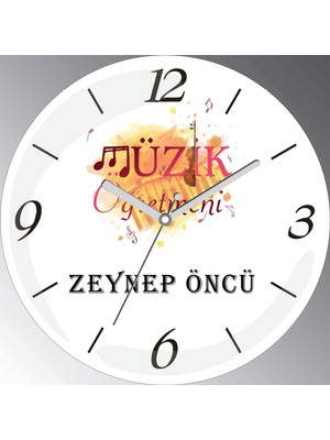 Art Hediye Kişiye Özel Müzik Öğretmeni Çap 30CM  Bombeli Gerçek Cam Duvar Saati