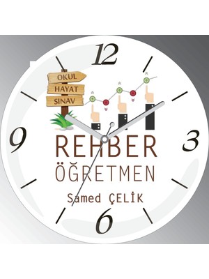 Art Hediye Kişiye Özel Rehber Öğretmen Çap 30CM  Bombeli Gerçek Cam Duvar Saati