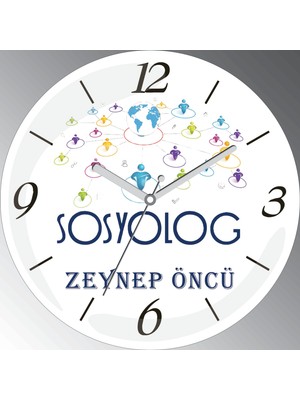 Art Hediye Kişiye Özel Sosyolog Çap 30CM  Bombeli Gerçek Cam Duvar Saati