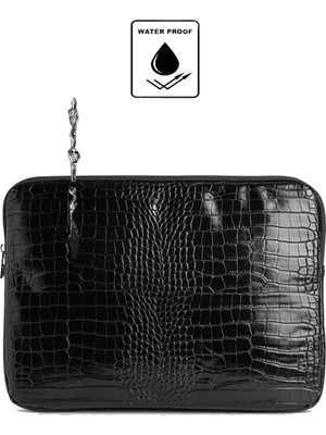 Luvenis Siyah Kroko Desen 13-14-15.6-16 Inç Uyumlu Fermuarlı Kılıf Laptop & Notebook Çantası