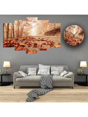 A2ZTR 5 Parçalı Dekoratif Ahşap Duvar Tablosu ve Saati 60X124 cm