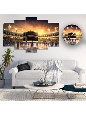 A2ZTR 5 Parçalı Dekoratif Ahşap Duvar Tablosu ve Saati 60X124 cm