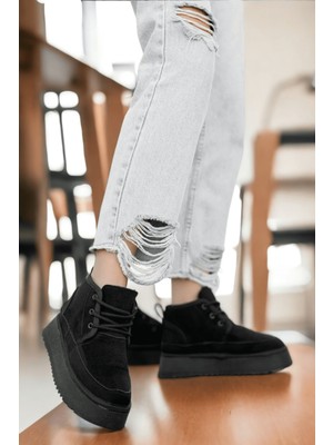 Ugy Siyah (4.5 Cm) Içi Kürklü Bağcıklı Günlük Kullanım Bot