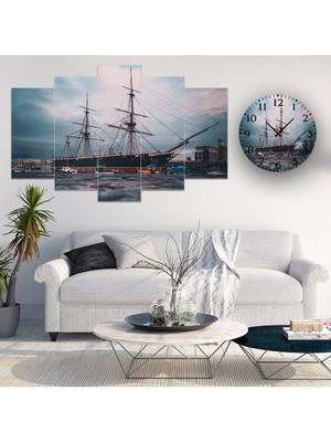 A2ZTR 5 Parçalı Dekoratif Ahşap Duvar Tablosu ve Saati 60X124 cm