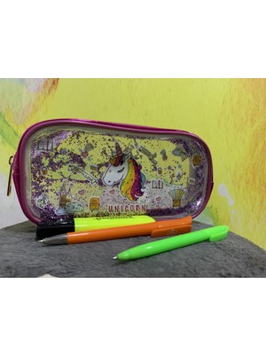 Hayveys Pembe Fosforlu Akışkan Jel Tasarımlı Unıcorn Okul Fermuarlı Kalemlik Kız Çocuk Kalem Kutusu