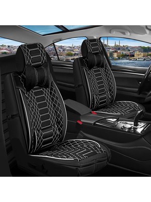 Şahinler Audi Q5 Uyumlu Lüx Deri Oto Koltuk Kılıfı Ön Arka Set Evren Serisi Siyah Beyaz