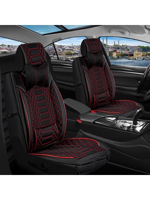 mercedes E Serisi Uyumlu Lüx Deri Oto Koltuk Kılıfı Ön Arka Set Evren Serisi Siyah Kırmızı