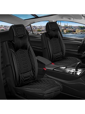 opel Astra K Sedan Uyumlu Lüx Deri Oto Koltuk Kılıfı Ön Arka Set Evren Serisi Siyah