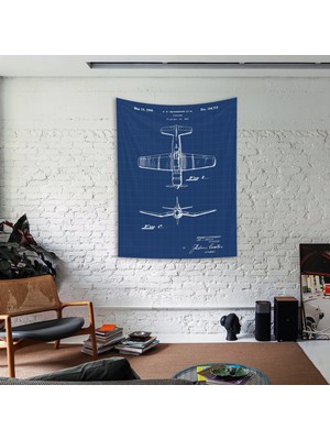 The Lucid Lab F4U Corsair Blueprint Duvar Örtüsü - 100 cm x 135 cm