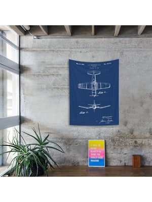 The Lucid Lab F4U Corsair Blueprint Duvar Örtüsü - 100 cm x 135 cm