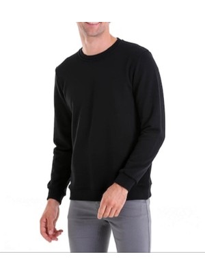 10 & Bir Erkek Siyah Standart Fit Bisiklet Yaka Sweatshirt