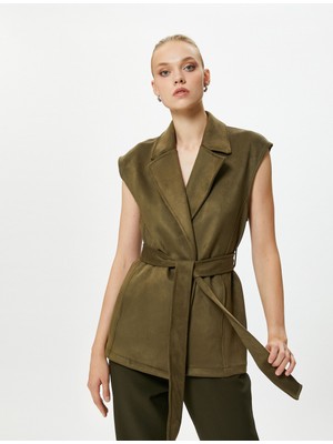 Koton Süet Dokulu Yelek Kuşaklı Kruvaze Kapama