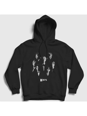 The Baski Bts Grubu Çocuk Baskılı %100 Pamuk Içi Polar Premium 3 Iplik Siyah Sweatshirt