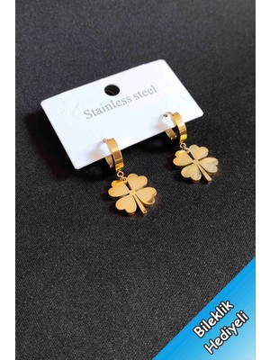 Trend Collection Kadın Gold 2,5 cm Paslanmaz Çelik Figürlü Yonca Halka Küpe