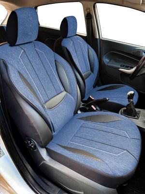Minderland Axiom Comfort Serisi - Ford Tourneo Courier ile Uyumlu Koltuk Kılıfı, Keten-Deri / Mavi