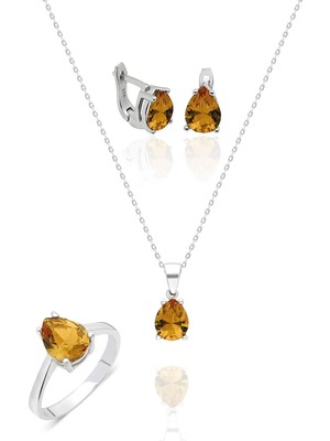 Aykat Zultanit Taşlı Gümüş Set Kolye Küpe Yüzük Renk Değiştiren SET-413