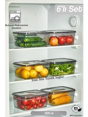 Bayev 6 Adet Huge Füme 2 Lt Buzdolabı Saklama Kabı - Derin Dondurucuya Uygun