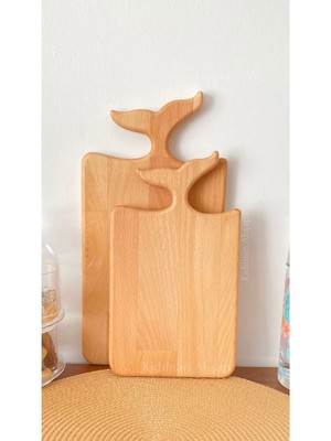 Atölyesi Ahşap Balık Kuyruğu Figürlü Kesme Doğrama Tahtası - Deniz Kızı Figürlü Tezgah Üstü Sunumluk