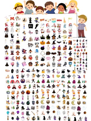 450 Adet Yılbaşı & Halloween(Cadılar Bayramı) Sticker Etiket Seti
