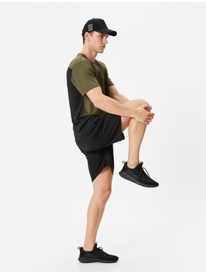 Koton Spor Tişört Slogan Işlemeli Renk Bloklu Bisiklet Yaka Kısa Kollu