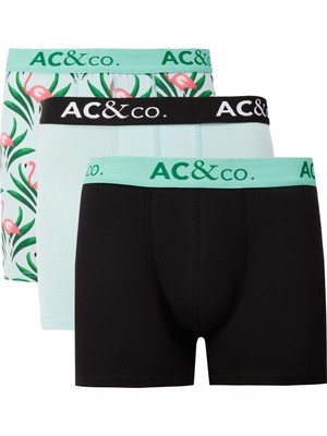 AC&Co / Altınyıldız Classics Erkek Siyah-Yeşil Pamuklu Esnek Desenli 3'lü Boxer Paketi