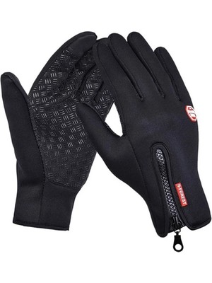 Kamardey Universal Su Rüzgar Geçirmez Kaymaz Fermuarlı Dokunmatik Ekran Eldiveni