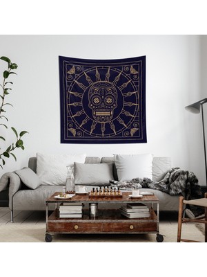 The Lucid Lab Mexican Skull Deep Blue Mandala Duvar Örtüsü