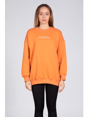 Barrels and Oil Ön Yazı Baskılı Sweatshirt Oranj