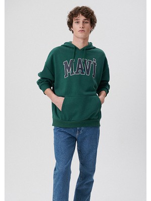 Mavi Erkek Mavi Logo Baskılı Kapüşonlu Yeşil Sweatshirt 067149-71874