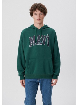 Mavi Erkek Mavi Logo Baskılı Kapüşonlu Yeşil Sweatshirt 067149-71874