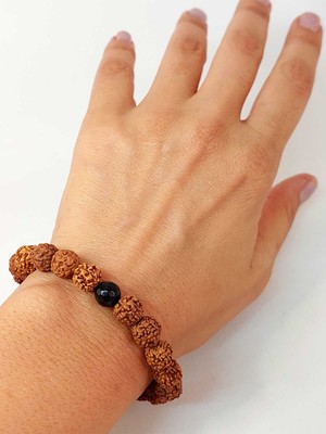 Yaşam Tohumu Golden Obsidyen Taşlı Rudraksha Tohum Unisex Bileklik 8mm