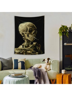 The Lucid Lab Skull Of A Skeleton With Burning Cigarette Duvar Örtüsü - 100 cm x 135 cm