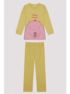Penti Kız Çocuk Sleepy Monster Sarı Pijama Takımı