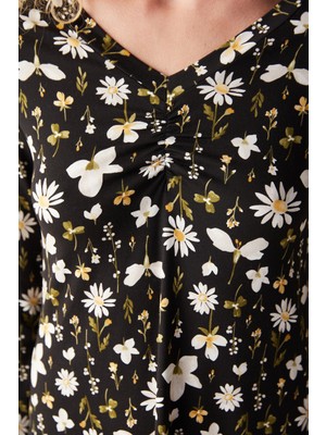 Penti Blossom Printed Siyah Gecelik